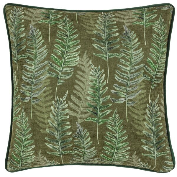 Kielder Forest Fern Khaki Chenille Piped 43cm x 43cm Filled Cushion Green