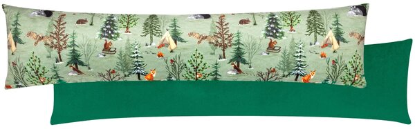 Lodge Wood Velvet 90cm x 20cm Draught Excluder Green