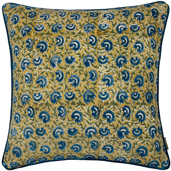 Chedworth Piped Velvet 50cm x 50cm Filled Cushion Lemon True Blue