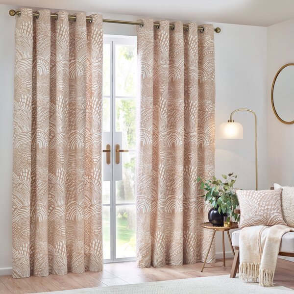 Nola Abstract Ready Made Eyelet Curtains Oat