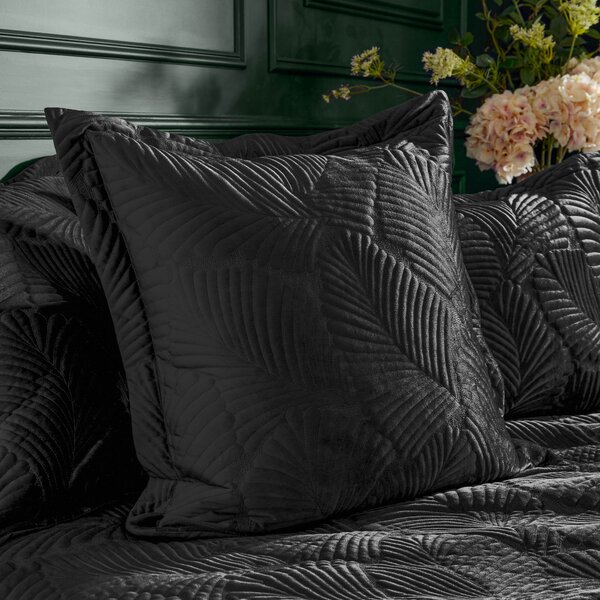 Palmeria Quilted Velvet 60cm x 60cm Filled Cushion Black