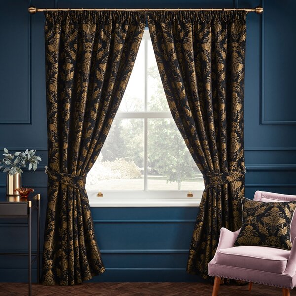 Shiraz Traditional Jacquard Ready Made Curtains Black