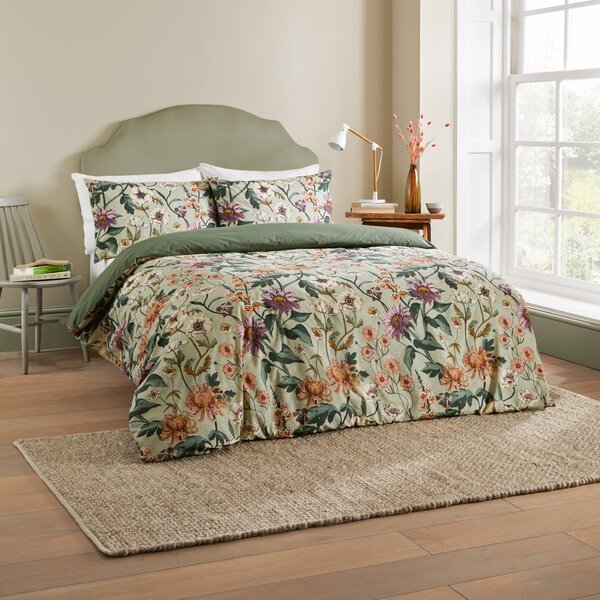 Wallflower Botanical Duvet Cover Bedding Set Celadon Green