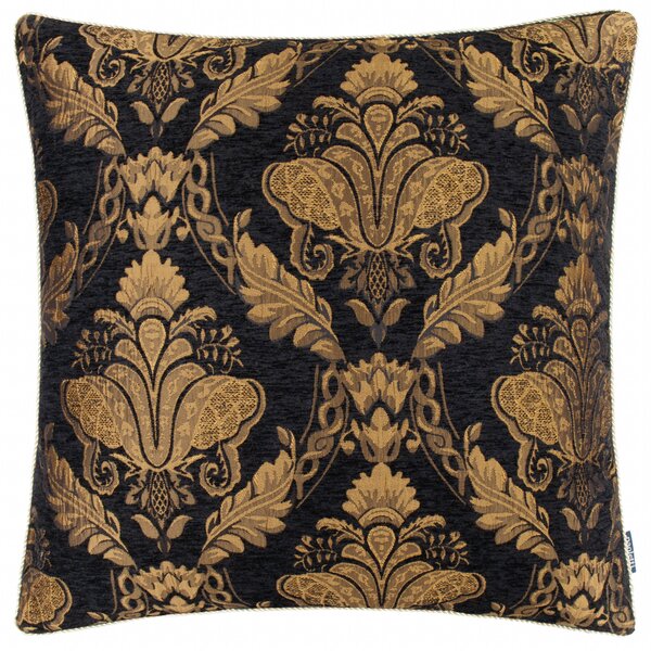 Shiraz Floral Jacquard 55cm x 55cm Filled Cushion Black