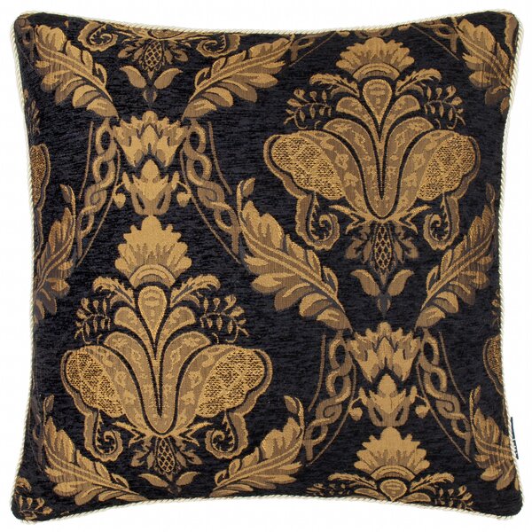 Shiraz Floral Jacquard 45cm x 45cm Filled Cushion Black