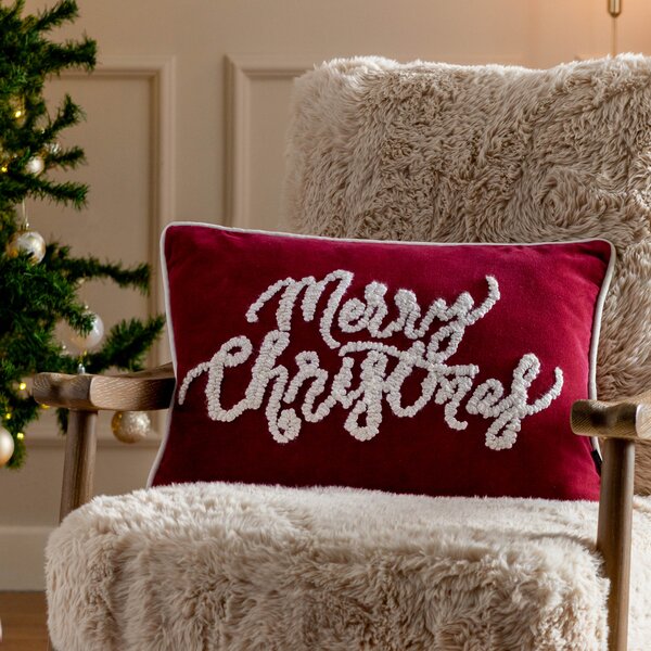 Winter Merry Christmas Boucle Velvet 35cm x 50cm Filled Boudoir Multi