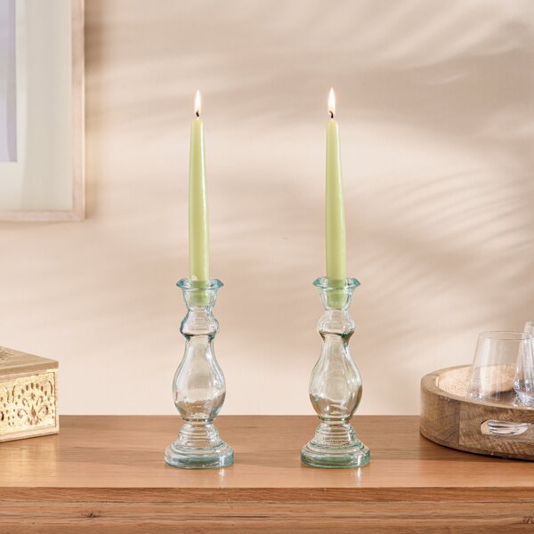 Pack of 2 Taper Candles, 20cm Green