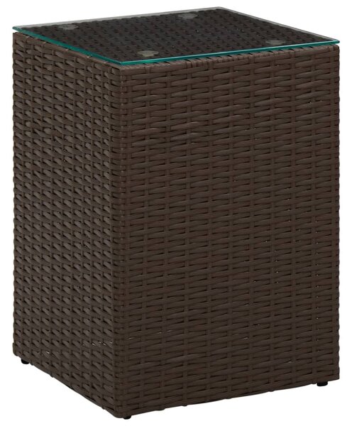 Side Table with Glass Top Brown 35x35x52 cm Poly Rattan