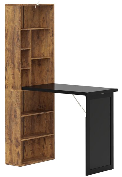 HOMCOM Folding Desk with Blackboard Multi-function Computer Office Workstation Side Shelf for Home Office, Rustic Brown