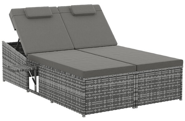 Outsunny 2 Seater Rattan Day Bed w/ Fire Retardant Cushions Grey