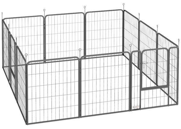 PawHut 12 Panels Heavy Duty Dog Playpen with Doors, for Medium Dogs, 80cm High, Black