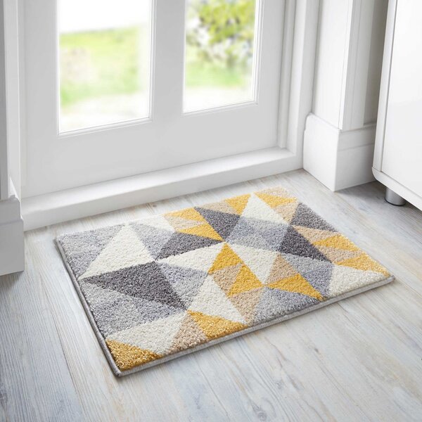 Geo Squares Doormat Yellow, Grey and White