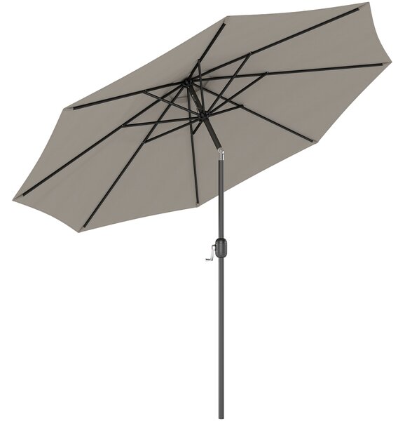 Outsunny Lightweight Parasol, Tilting Umbrella with 8 Ribs, Outdoor Sun Shade with Tilt and Crank Handle for Balcony and Garden, Grey Aosom UK