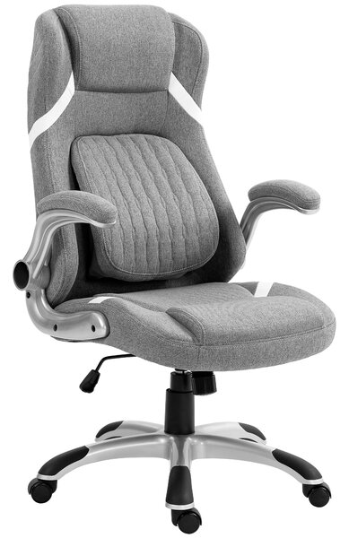 Vinsetto Ergonomic Desk Chair with Adjustable Height and Tension, Armrests, Linen-Look Home Office Chair, Grey Aosom UK