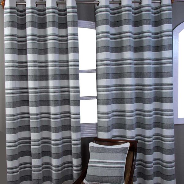 Cotton Morocco Striped Monochrome Curtain Pair, 54 x 54" Drop