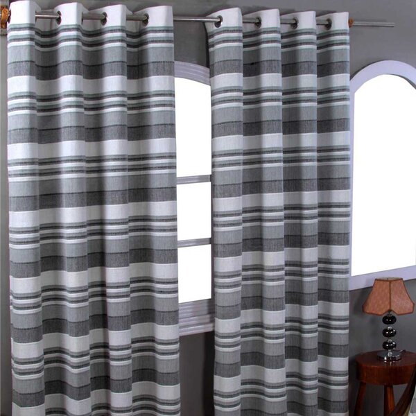 Cotton Morocco Striped Monochrome Curtain Pair, 54 x 54" Drop