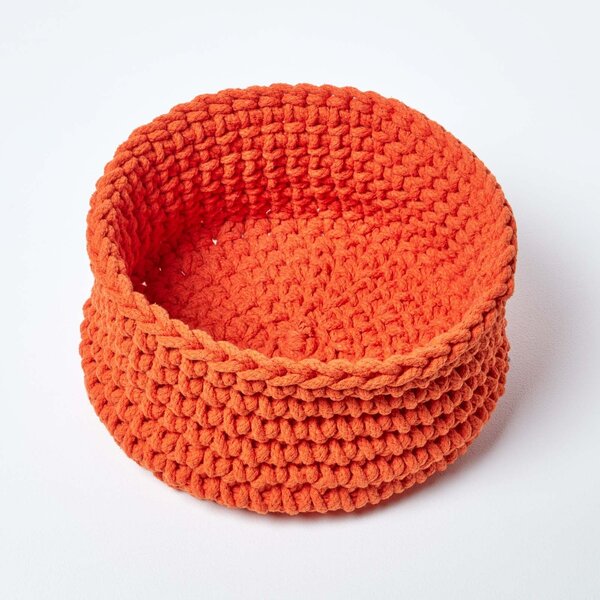 Burnt Orange Cotton Knitted Round Storage Basket, 37 x 21 cm