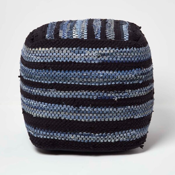 Texas Leather & Denim Woven Striped Bean Filled Pouffe, 40 cm