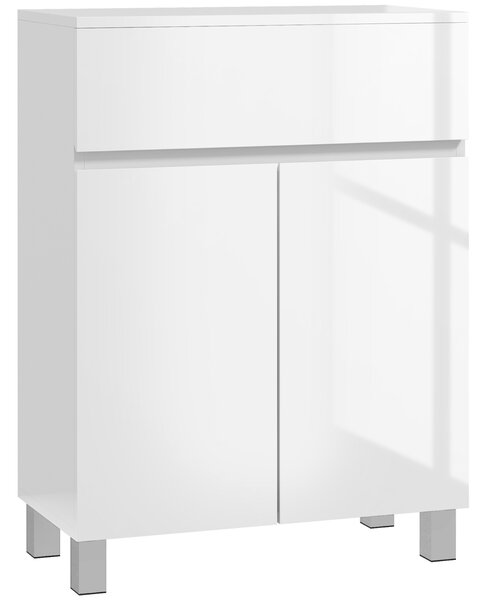 Kleankin Freestanding Bathroom Cabinet: High Gloss Storage with Drawer, Adjustable Shelf, White