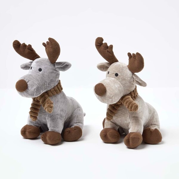 Homescapes Set of 2 Christmas Reindeer Doorstops in Brown and Grey