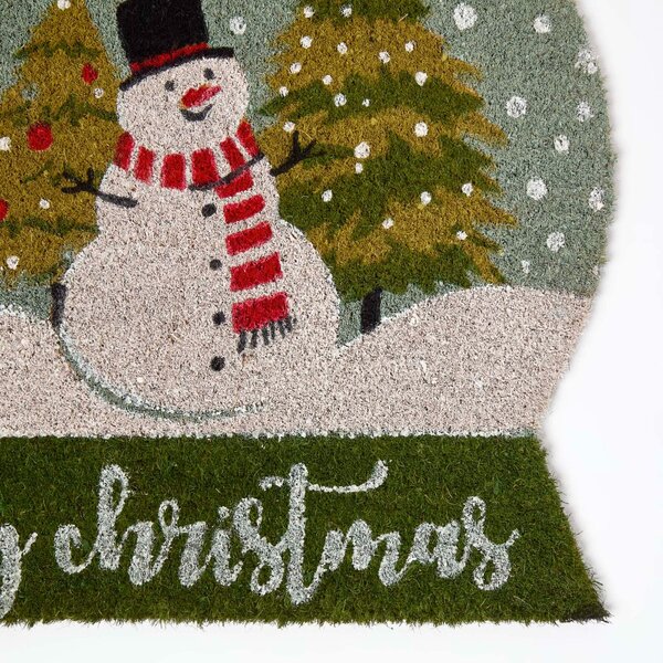 Homescapes Christmas Snow Globe Door Mat with Snowman Scene