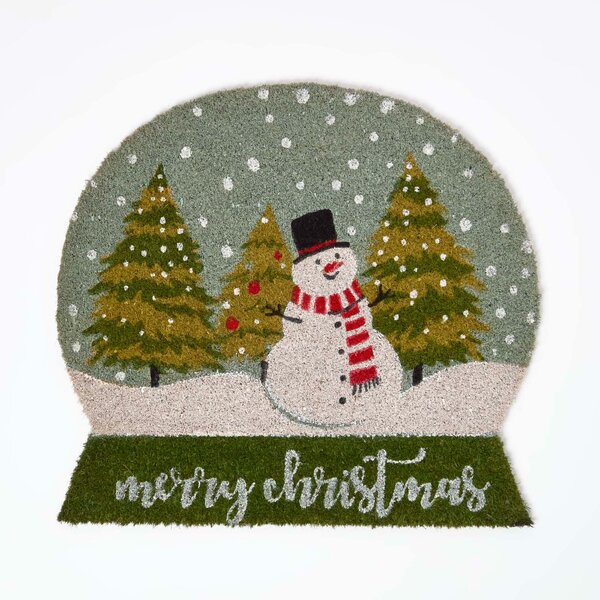 Homescapes Christmas Snow Globe Door Mat with Snowman Scene