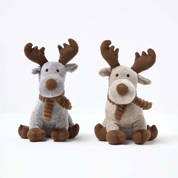 Homescapes Set of 2 Christmas Reindeer Doorstops in Brown and Grey