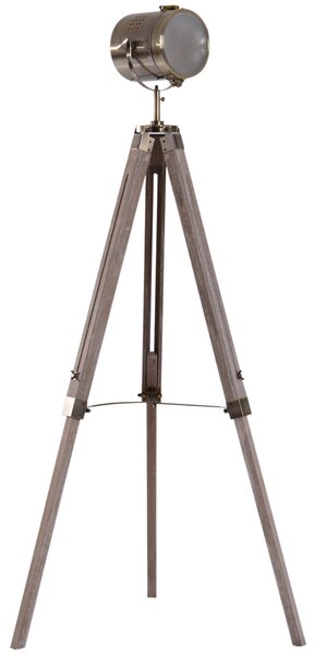 HOMCOM Vintage Tripod Floor Lamp Retro Industrial Photography Light Spotlight Antique Searchlight Wooden Base