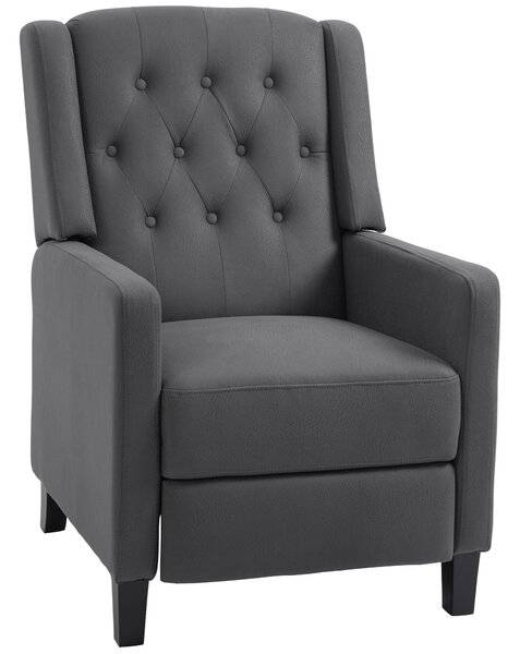 HOMCOM Wingback Recliner Chair for Home Theater, Button Tufted Microfibre Cloth Reclining Armchair with Leg Rest, Anti-Cat-Scratch, Deep Grey
