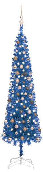 Slim Pre-lit Christmas Tree with Ball Set Blue 210 cm