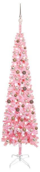 Slim Christmas Tree with LEDs&Ball Set Pink 240 cm