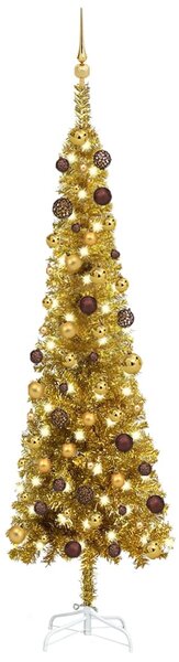 Slim Christmas Tree with LEDs&Ball Set Gold 180 cm