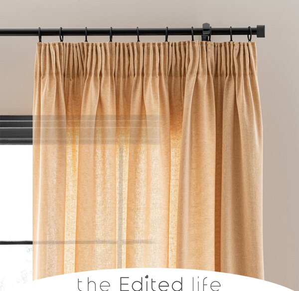 Linen Look Ochre Tab Top Pencil Pleat Curtains Yellow