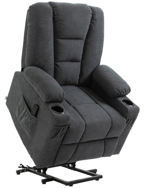 HOMCOM Oversized Riser and Recliner Chairs for the Elderly, Fabric Upholstered Lift for Living Room with Remote Control Side Pockets Cup Holder Grey