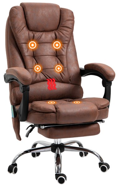 Vinsetto Heated 6 Points Vibration Massage Executive Office Chair Adjustable Swivel Ergonomic High Back Desk Chair with Footrest Brown Aosom UK