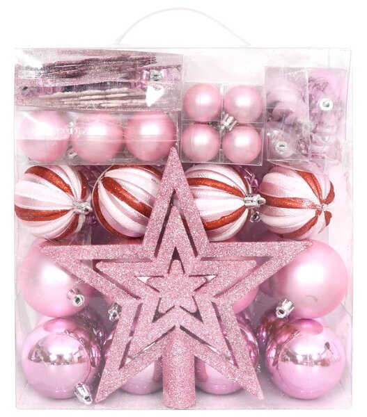 65 Piece Christmas Bauble Set Pink/Red/White