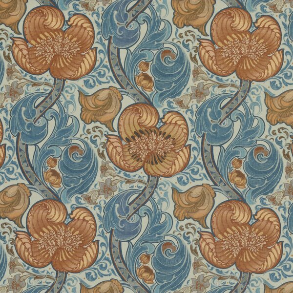 HOUSE Llewelyn-Bowen Down The Dilly Printed Velvet Fabric Cerulean