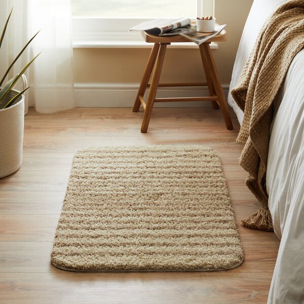 Recycled Washable Natural Shaggy Stripe Doormat Natural
