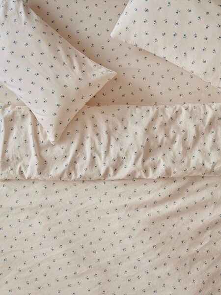 Dusk Blue Posy Bud Linen Blend Duvet Cover | Single | Piglet in Bed