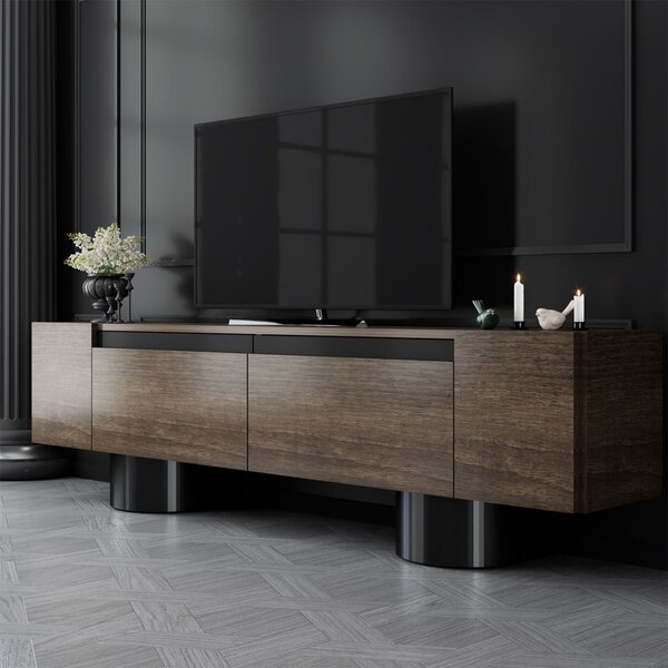 Boheme Wooden TV Stand With 2 Flap Doors In Walnut And Black