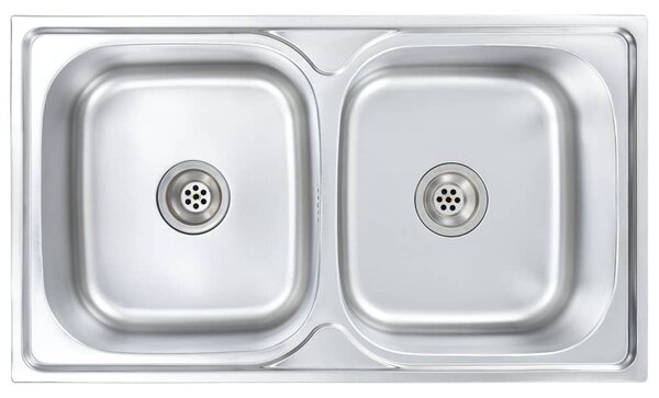 Kitchen Sink Double Basin with Strainer & Trap Stainless Steel