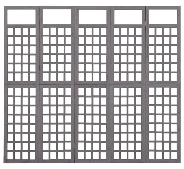 5-Panel Room Divider/Trellis Solid Fir Wood Grey 201.5x180 cm