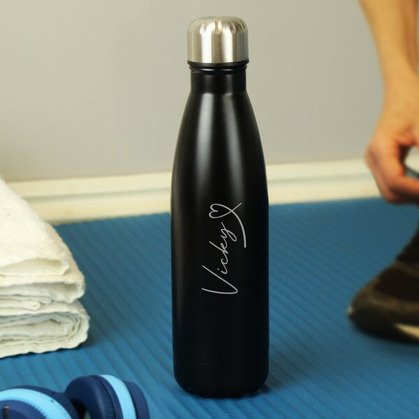 Personalised Heart Metal Insulated Drinks Bottle Black