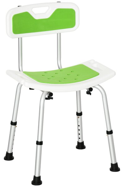 HOMCOM Shower Chair, 6-Level Height Adjustable Shower Stool with Backrest, Curved Seat, Anti-slip Foot Pads, 136kg Capacity, Green