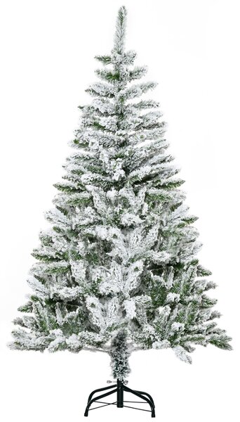 HOMCOM 5 Foot Snow Flocked Artificial Christmas Tree Xmas Pine Tree with 358 Realistic Branches, Auto Open and Steel Base, Green