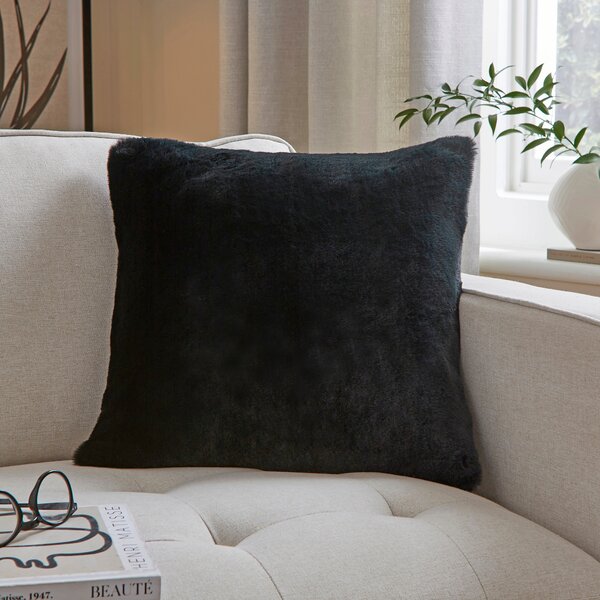 Silky Soft Faux Fur Square Cushion Black