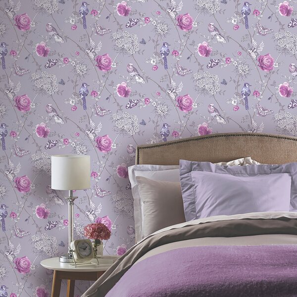 Paradise Garden Lilac Wallpaper Purple and White
