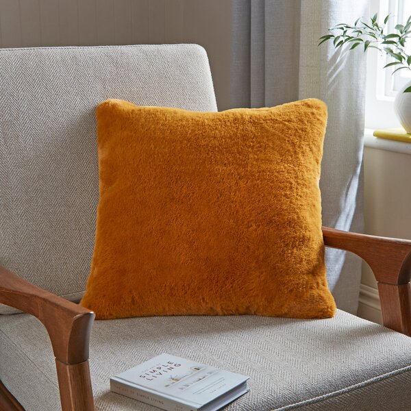 Silky Soft Faux Fur Square Cushion Yellow