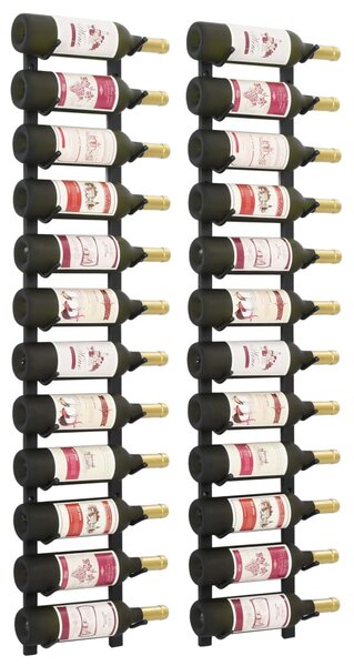 Wall Mounted Wine Racks for 12 Bottles 2 pcs Black Iron