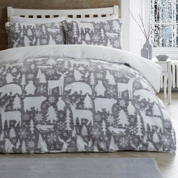 Fusion Arctic Animals Duvet Cover and Pillowcase Set Grey